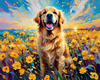 Expressive Golden Retriever Amidst Abstract Golden Blooms Pet Art