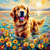 Expressive Golden Retriever Amidst Abstract Golden Blooms Pet Art