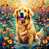 Expressive Golden Retriever Amidst Abstract Golden Blooms Pet Art