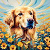Expressive Golden Retriever Amidst Abstract Golden Blooms Pet Art