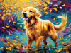 Expressive Golden Retriever Amidst Abstract Golden Blooms Pet Art