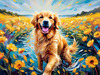 Expressive Golden Retriever Amidst Abstract Golden Blooms Pet Art