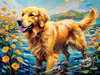Expressive Golden Retriever Amidst Abstract Golden Blooms Pet Art
