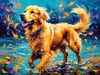 Expressive Golden Retriever Amidst Abstract Golden Blooms Pet Art