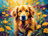 Expressive Golden Retriever Amidst Abstract Golden Blooms Pet Art