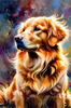 Expressive Golden Retriever Amidst Abstract Golden Blooms Pet Art