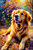Expressive Golden Retriever Amidst Abstract Golden Blooms Pet Art