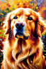 Expressive Golden Retriever Amidst Abstract Golden Blooms Pet Art