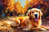 Expressive Golden Retriever Amidst Abstract Golden Blooms Pet Art