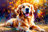 Expressive Golden Retriever Amidst Abstract Golden Blooms Pet Art