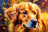 Expressive Golden Retriever Amidst Abstract Golden Blooms Pet Art