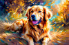 Expressive Golden Retriever Amidst Abstract Golden Blooms Pet Art