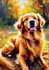 Expressive Golden Retriever Amidst Abstract Golden Blooms Pet Art