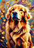 Expressive Golden Retriever Amidst Abstract Golden Blooms Pet Art