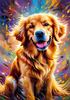 Expressive Golden Retriever Amidst Abstract Golden Blooms Pet Art