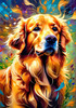 Expressive Golden Retriever Amidst Abstract Golden Blooms Pet Art
