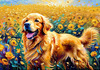 Expressive Golden Retriever Amidst Abstract Golden Blooms Pet Art