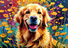 Expressive Golden Retriever Amidst Abstract Golden Blooms Pet Art