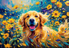Expressive Golden Retriever Amidst Abstract Golden Blooms Pet Art