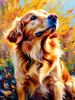 Expressive Golden Retriever Amidst Abstract Golden Blooms Pet Art