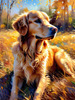 Expressive Golden Retriever Amidst Abstract Golden Blooms Pet Art