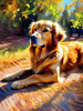 Expressive Golden Retriever Amidst Abstract Golden Blooms Pet Art