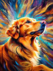 Expressive Golden Retriever Amidst Abstract Golden Blooms Pet Art