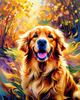 Expressive Golden Retriever Amidst Abstract Golden Blooms Pet Art