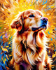 Expressive Golden Retriever Amidst Abstract Golden Blooms Pet Art