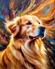 Expressive Golden Retriever Amidst Abstract Golden Blooms Pet Art