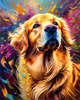 Expressive Golden Retriever Amidst Abstract Golden Blooms Pet Art