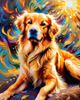 Expressive Golden Retriever Amidst Abstract Golden Blooms Pet Art
