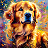 Expressive Golden Retriever Amidst Abstract Golden Blooms Pet Art