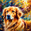 Expressive Golden Retriever Amidst Abstract Golden Blooms Pet Art