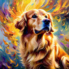 Expressive Golden Retriever Amidst Abstract Golden Blooms Pet Art
