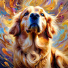 Expressive Golden Retriever Amidst Abstract Golden Blooms Pet Art