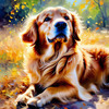Expressive Golden Retriever Amidst Abstract Golden Blooms Pet Art