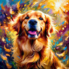 Expressive Golden Retriever Amidst Abstract Golden Blooms Pet Art