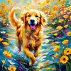 Expressive Golden Retriever Amidst Abstract Golden Blooms Pet Art