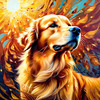 Expressive Golden Retriever Amidst Abstract Golden Blooms Pet Art