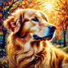 Expressive Golden Retriever Amidst Abstract Golden Blooms Pet Art