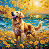 Expressive Golden Retriever Amidst Abstract Golden Blooms Pet Art