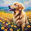 Expressive Golden Retriever Amidst Abstract Golden Blooms Pet Art