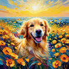 Expressive Golden Retriever Amidst Abstract Golden Blooms Pet Art