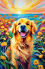 Expressive Golden Retriever Amidst Abstract Golden Blooms Pet Art