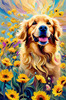 Expressive Golden Retriever Amidst Abstract Golden Blooms Pet Art