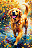 Expressive Golden Retriever Amidst Abstract Golden Blooms Pet Art