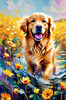 Expressive Golden Retriever Amidst Abstract Golden Blooms Pet Art