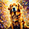 Expressive Golden Retriever Amidst Abstract Golden Blooms Pet Art