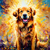 Expressive Golden Retriever Amidst Abstract Golden Blooms Pet Art